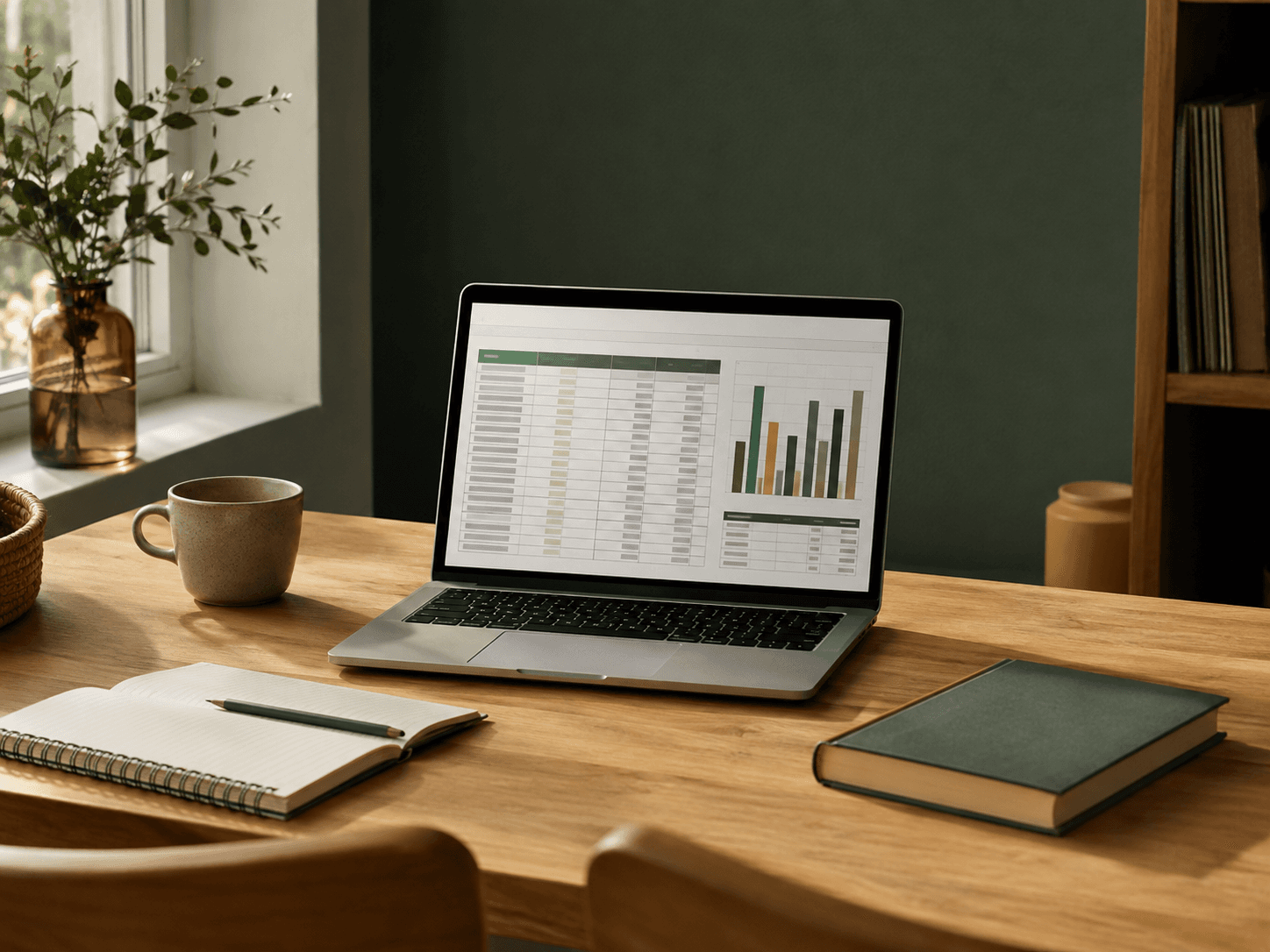 A laptop, notebook and learning resources in a digital learning workspace